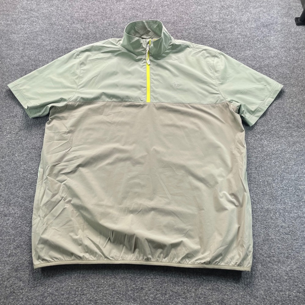 Random Golf Club Windbreaker Mens XL Green Tan 1/4 Zip Short Sleeve Pullover